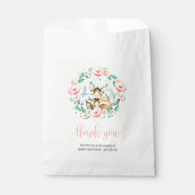 Woodland Floral Greenery Baby Shower Thank You Favour Bag (Front)