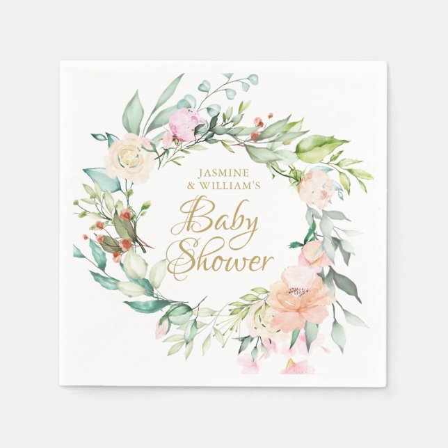 Woodland Floral Roses Couples Baby Shower/Sprinkle Napkin (Front)