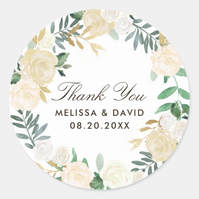 Woodland Floral Wreath Thank You Stickers (Front)