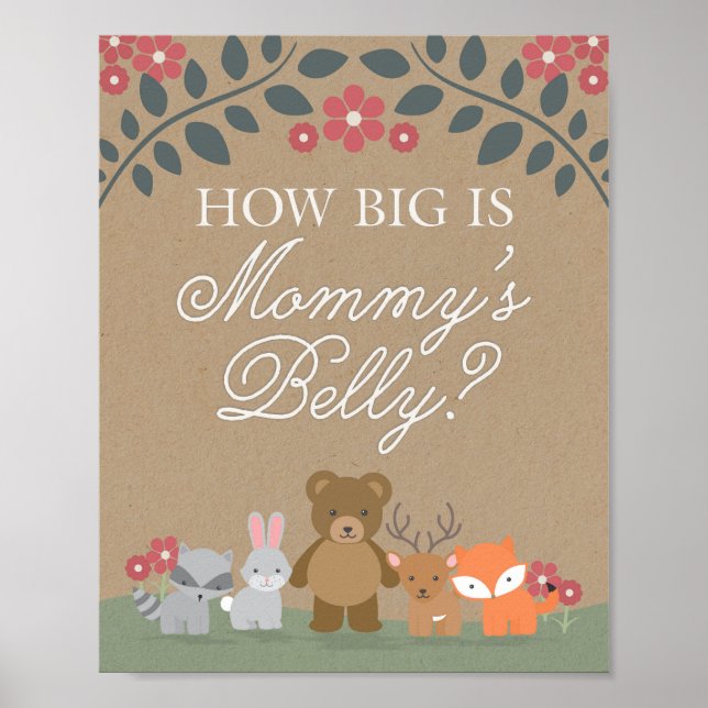Woodland Florals Baby Shower Mommy's Belly Game Poster (Front)