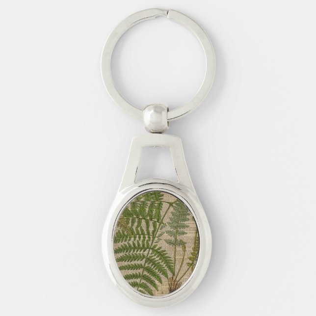 woodland foliage french botanical print fern keychain (Front)