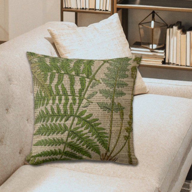 woodland foliage french botanical print fern throw pillow (woodland foliage french botanical print fern throw pillow)