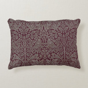 Woodland Foliage Red Rabbit William Morris Pattern Accent Pillow