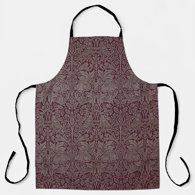 Woodland Foliage Red Rabbit William Morris Pattern Apron (Front)