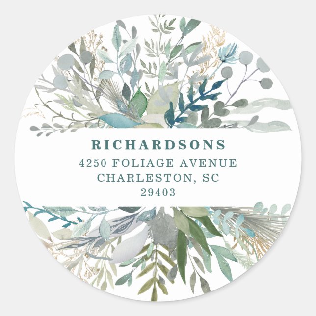 Woodland Foliage | Return Address Classic Round Sticker (Front)