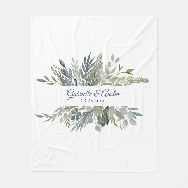 Woodland Foliage Wedding Gift Fleece Blanket (Front)