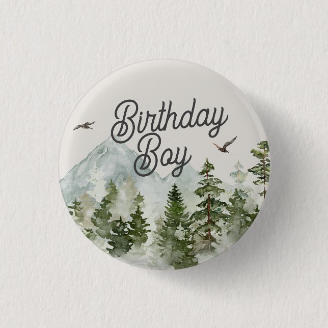  woodland forest adventure awaits birthday boy 1 inch round button (Front)