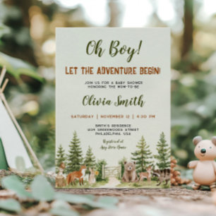 Woodland Forest Adventure Bagin Baby Shower Invitation