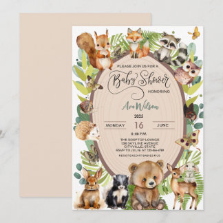 Woodland Forest Animal Baby Shower Rustic Cute Invitation