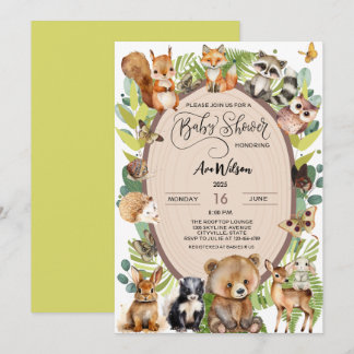 Woodland Forest Animal Baby Shower Rustic Greenery Invitation