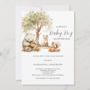 Woodland Forest Animal Boy Baby Shower Invitation