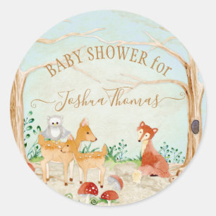 Woodland Forest Animal Deer Fox Rabbit Owl Foliage Classic Round Sticker