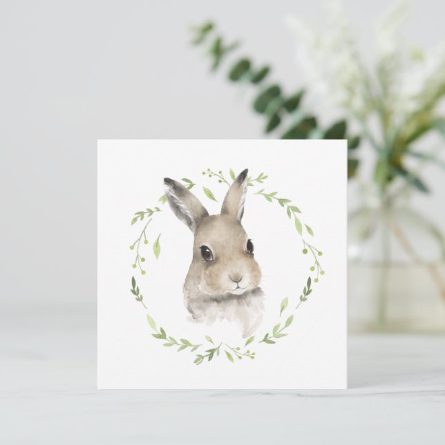 Woodland Forest Animal Watercolor Bunny Card (Standing Front)