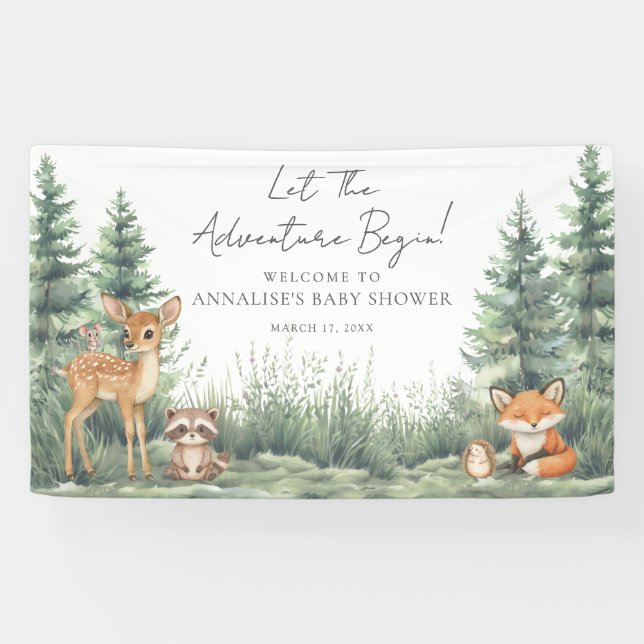 Woodland Forest Animals Adventure Baby Shower Banner