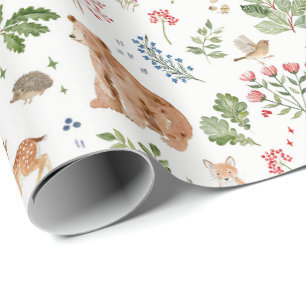 Woodland forest animals, autumn fox, deer, bear, s wrapping paper