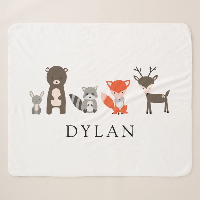 Woodland Forest Animals Baby Blanket Kawaii Cute (Front (Horizontal))