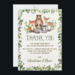 Woodland Forest Animals Baby Shower Greenery Thank You Card<br><div class="desc">Whimsical thank you card featuring illustration of rustic watercolor greens,  foliages and adorable forest animals: fox,  deer,  bear and raccoon</div>