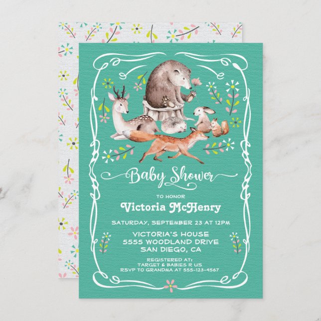 Woodland Forest Animals Baby Shower Invitation (Front/Back)