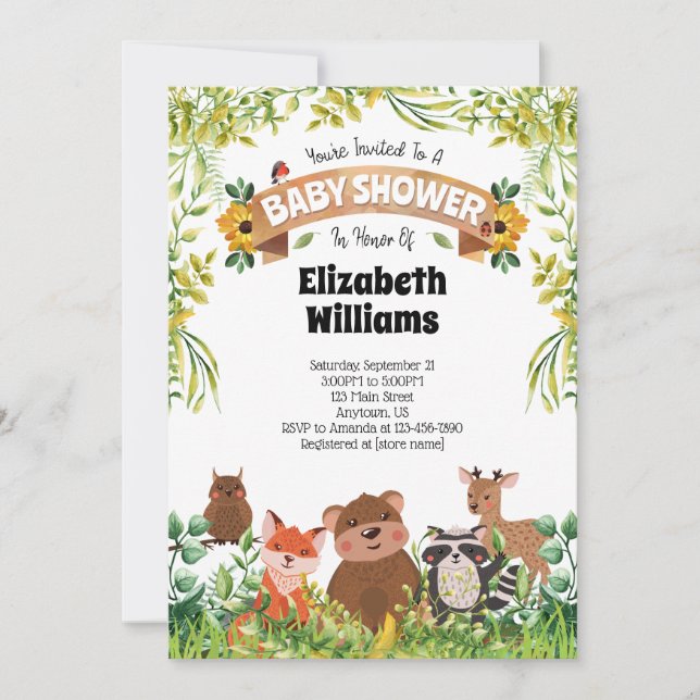 Woodland Forest Animals Baby Shower Invitation (Front)