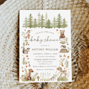 Woodland Forest Animals Baby Shower Invitation