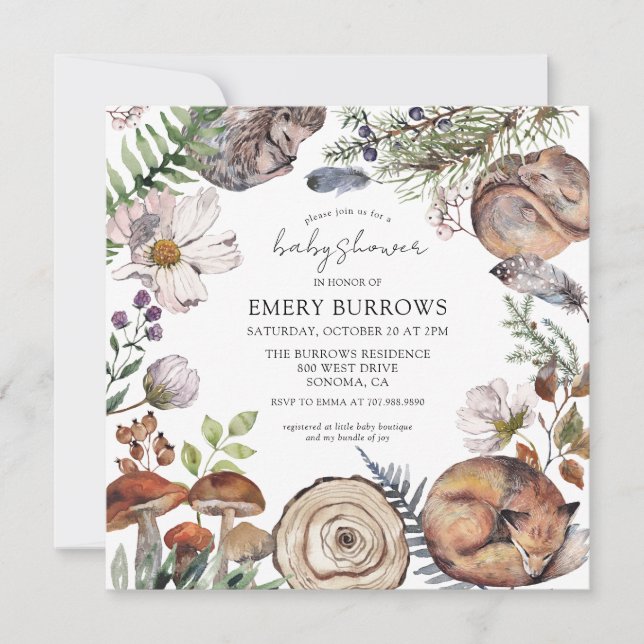 Woodland Forest Animals Baby Shower Invitation (Front)