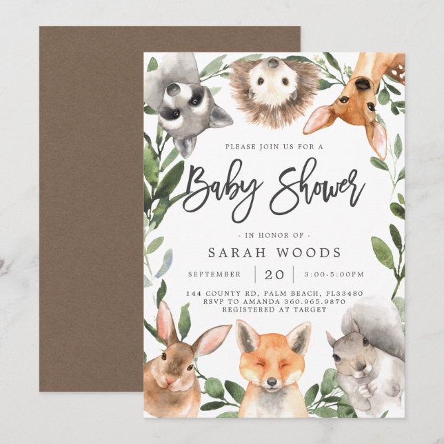 Woodland Forest Animals Baby Shower Invitation (Front/Back)