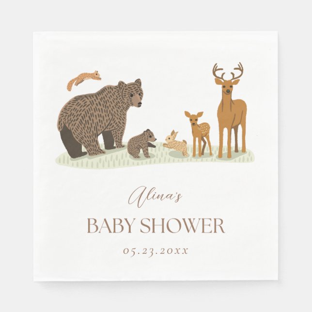 Woodland Forest Animals Baby Shower Napkin (Front)