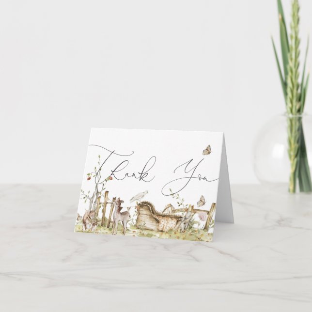 Woodland Forest Animals Baby Shower or Birthday Thank You Card (Front)