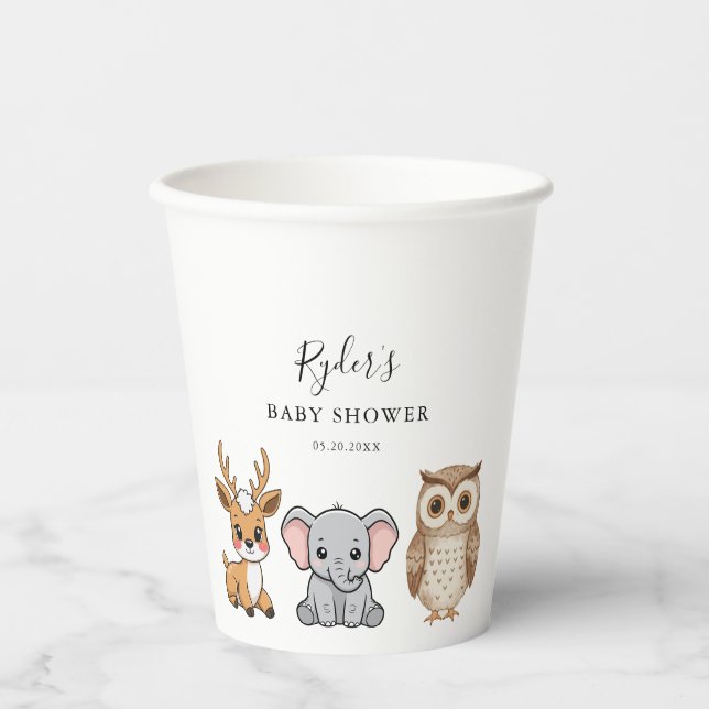 Woodland Forest Animals Baby Shower Paper Cups (Front)