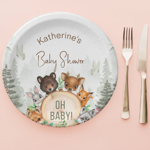 Woodland Forest Animals Baby Shower Paper Plate