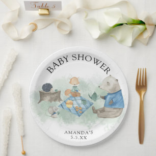 Woodland forest animals - baby shower paper plate