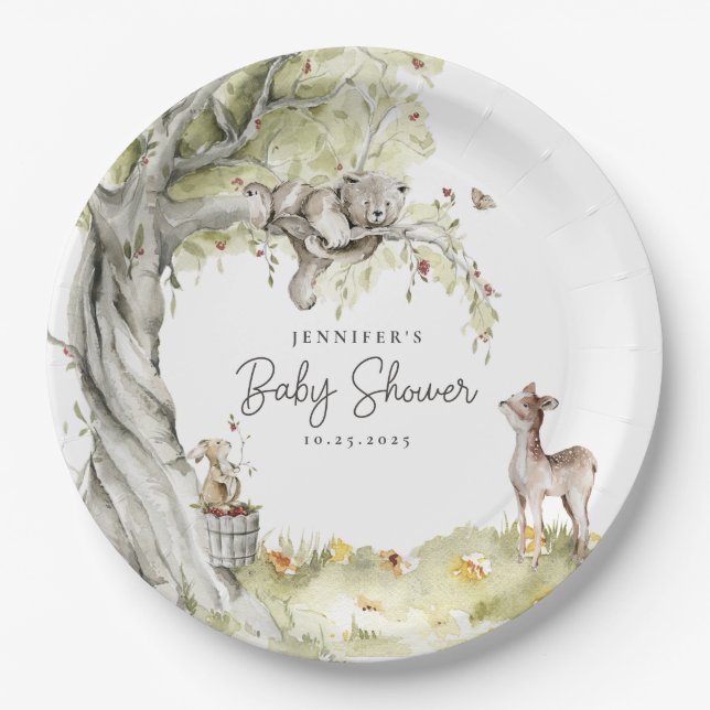 Woodland Forest Animals Baby Shower Paper Plate (Front)