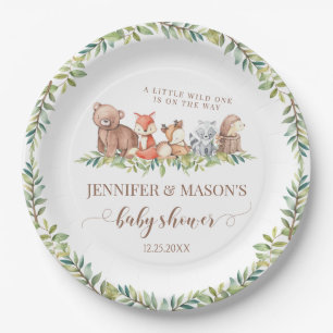 Woodland forest animals baby shower paper plates