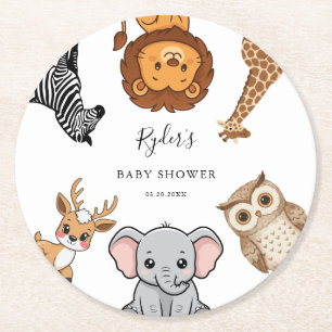 Woodland Forest Animals Baby Shower Round Paper Coaster