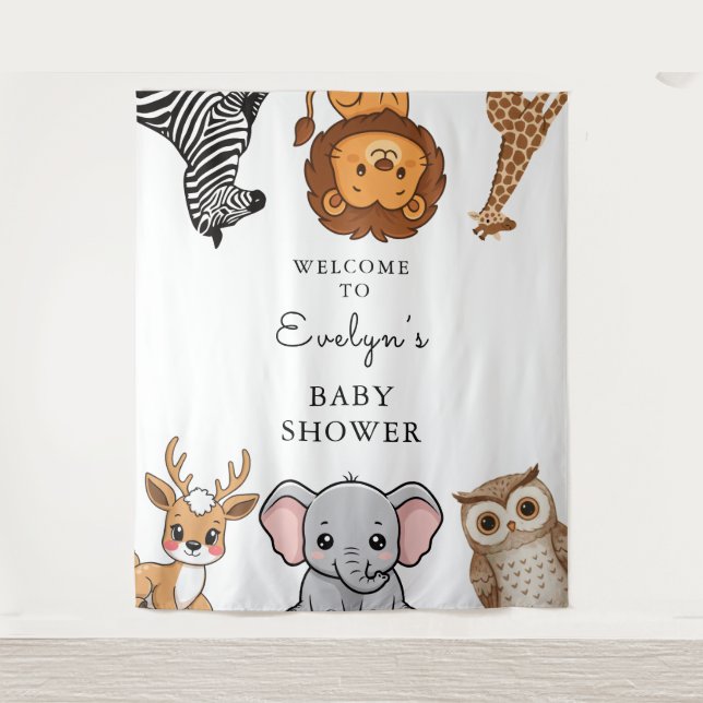 Woodland Forest Animals Baby Shower Tapestry (Front)