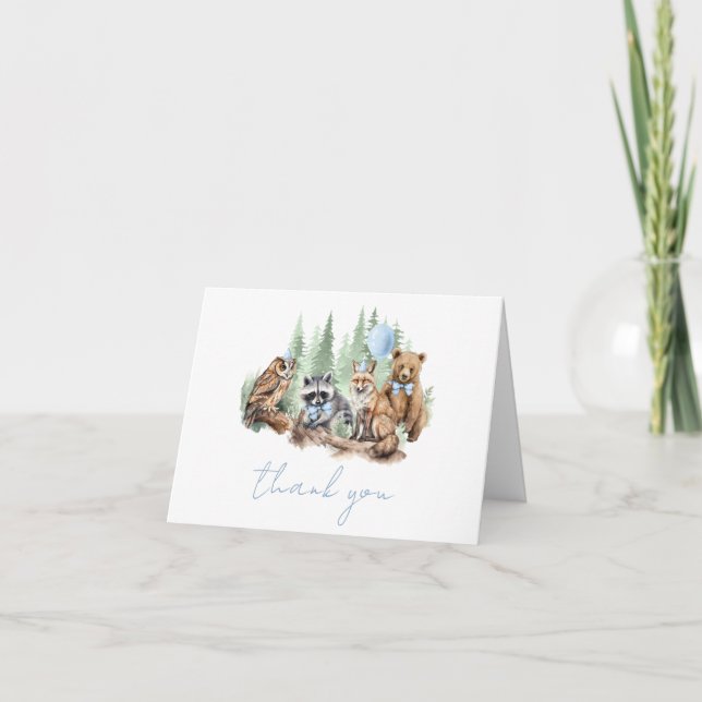 Woodland forest animals baby shower thank you card (Front)