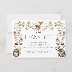 Woodland Forest Animals Baby Shower Thank You Card
