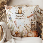 Woodland Forest Animals Baby Shower Throw Pillow<br><div class="desc">Enhance the cozy ambiance of your baby shower with our Woodland Forest Animals Baby Shower Throw Pillow. Adorned with charming illustrations of woodland creatures amidst a lush forest backdrop, this pillow adds a whimsical touch to your celebration. Crafted with soft and durable fabric, our throw pillow captures the playful spirit...</div>