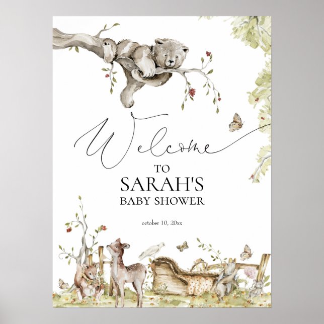 Woodland Forest Animals Baby Shower Welcome Sign (Front)