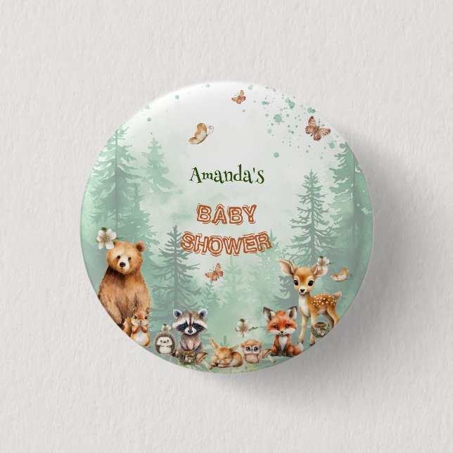 Woodland Forest animals botanical baby shower 1 Inch Round Button (Front)