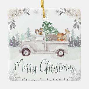 Woodland Forest Animals Christmas  Ceramic Ornament