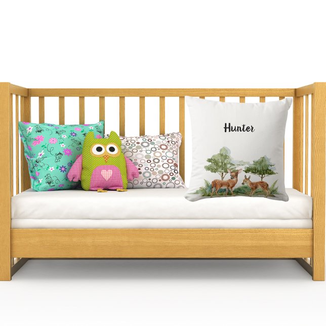 Woodland forest animals deer cute name throw pillow (Creator Uploaded)