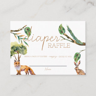Woodland Forest Animals Diaper Raffle Card Wh.
