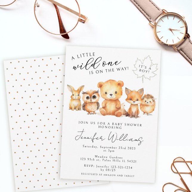 Woodland forest animals fall baby boy shower invitation (Creator Uploaded)