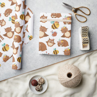 Woodland Forest Animals Fox Deer Kids Birthday   Wrapping Paper