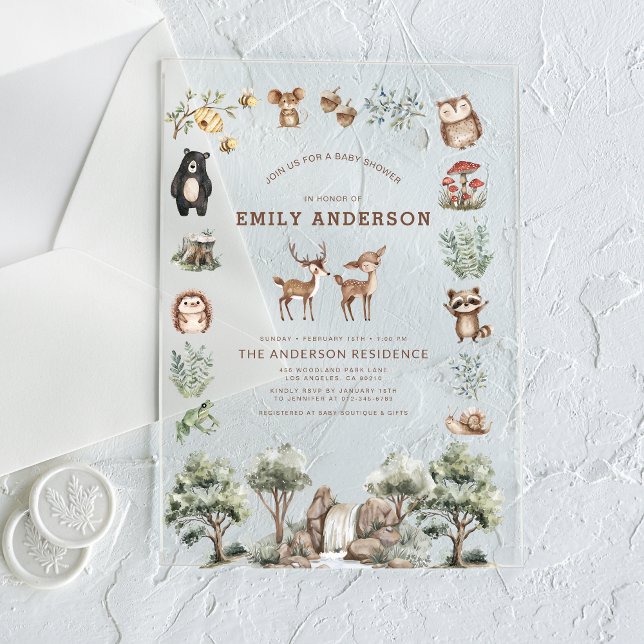 Woodland Forest Animals Gender Neutral Baby Shower Acrylic Invitations (Creator Uploaded)