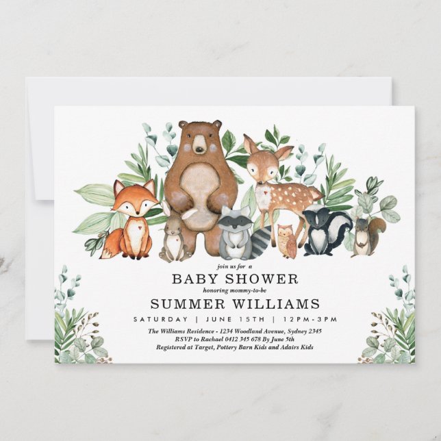 Woodland Forest Animals Gender Neutral Baby Shower Invitation (Front)