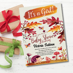 Woodland Forest Animals Hedgehogs Girl Baby Shower Invitation