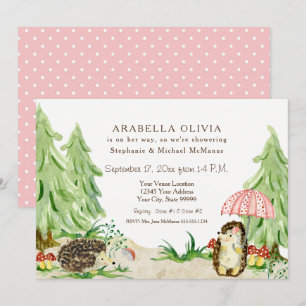 Woodland Forest Animals Hedgehogs Girl Baby Shower Invitation
