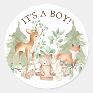 Woodland Forest Animals It' a Boy Favour Sticker